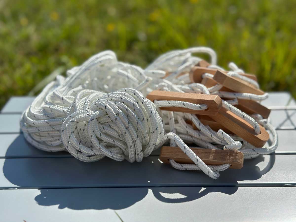 Bell Tent Guy Rope set x12 with wooden sliders
